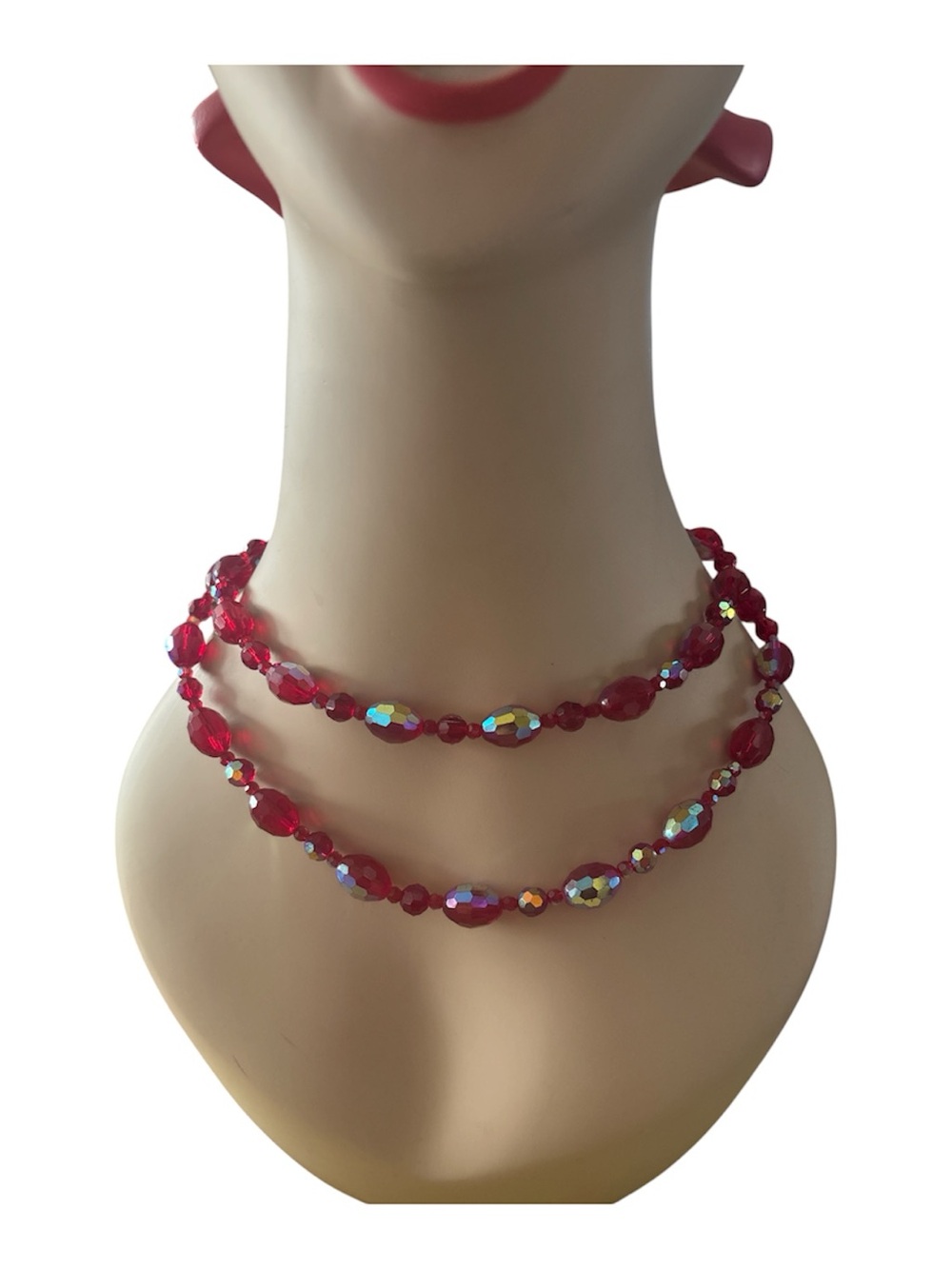 Red iridescent beaded necklace